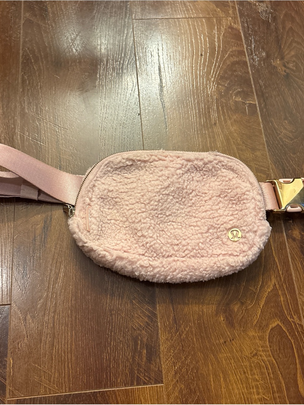 lululemon athletica Blush Pink Sherpa Belt Bag with Gold Hardware